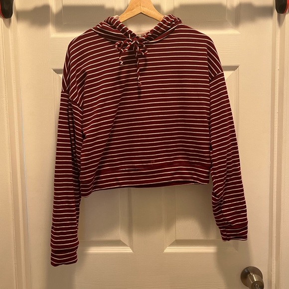 Maroon Striped Crop Hoodie - Picture 1 of 1